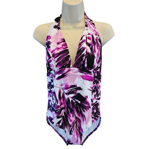 Calvin Klein Other - NWT Calvin klein purple tropical 12 M 39 halter one piece padded bathing suit